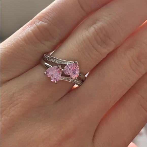 Heart To Heart Romantic Pink Sapphire Women Ring - Picture 5 of 6